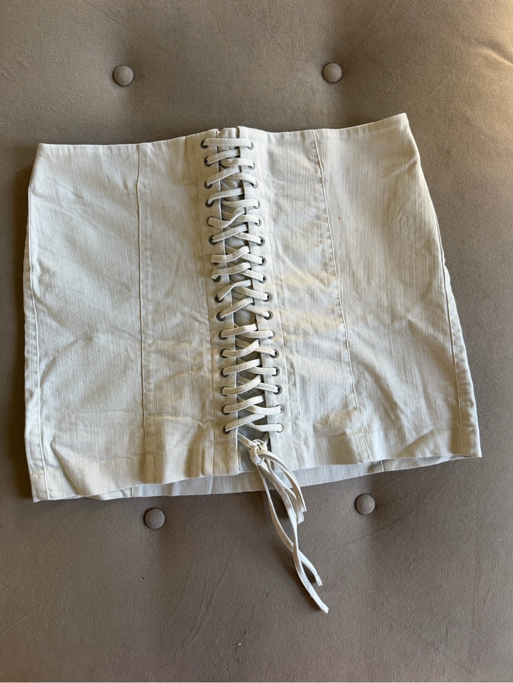 Lace-Up Cream-Colored Mini Skirt